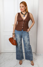 Blusa café tipo chaleco