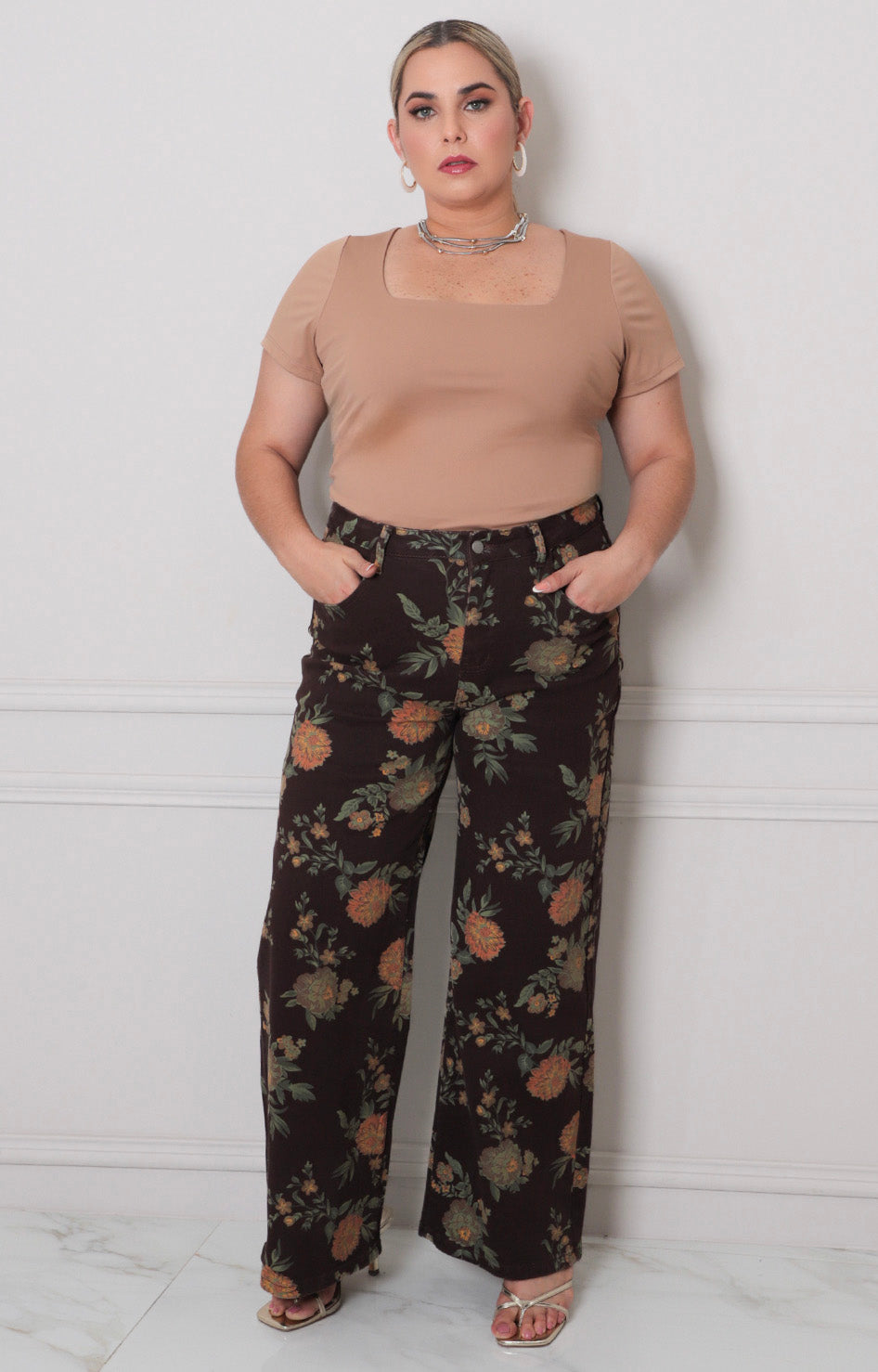 Pantalòn cafè estampado - PANTALON MEZCLILLA CURVY Boutiquemirel 