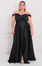 Vestido negro con hombros caídos - VESTIDO LARGO CURVY Boutiquemirel 