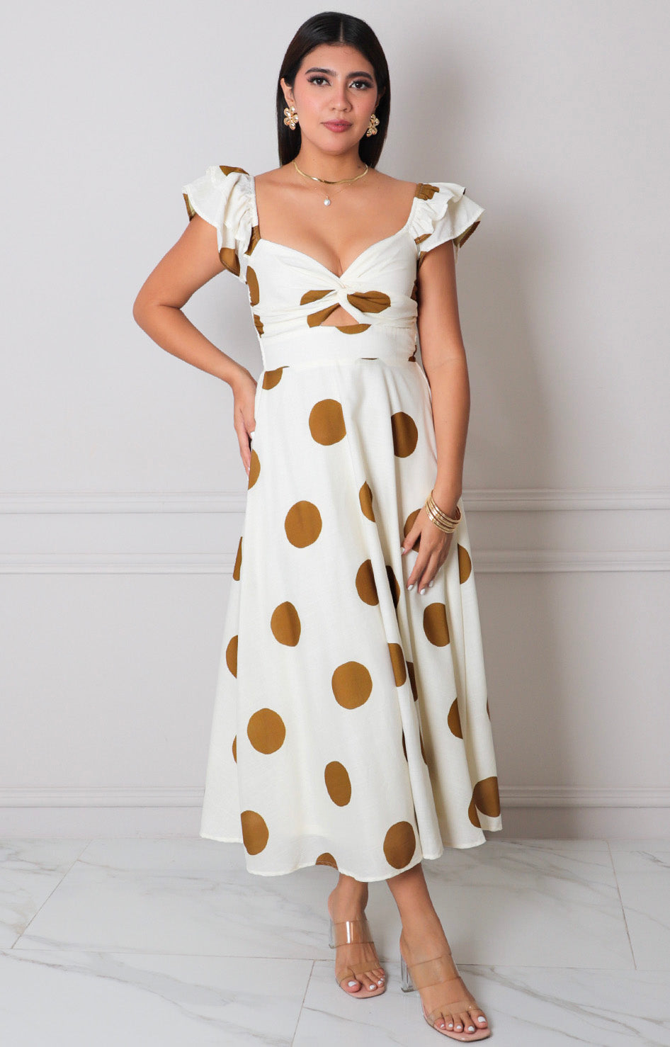 Vestido beige polka dot - VESTIDO LARGO REGULAR Boutiquemirel 