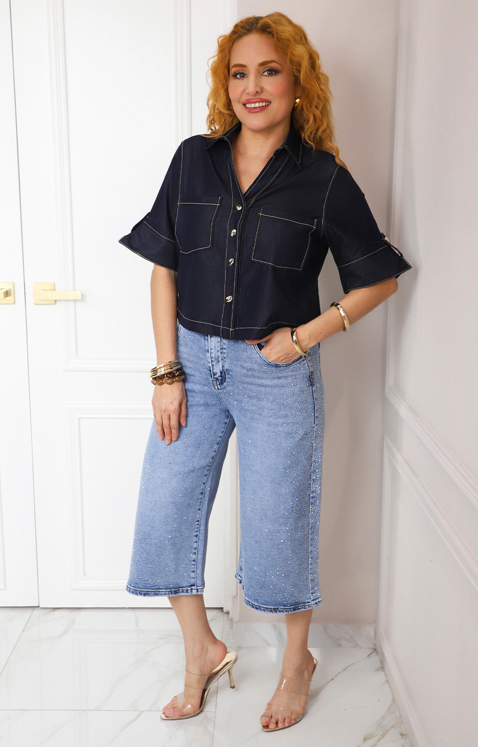 Blusa camisera con costuras