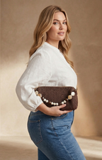Bolso de crochet marrón con adornos de cuentas - BOLSAS Boutiquemirel 
