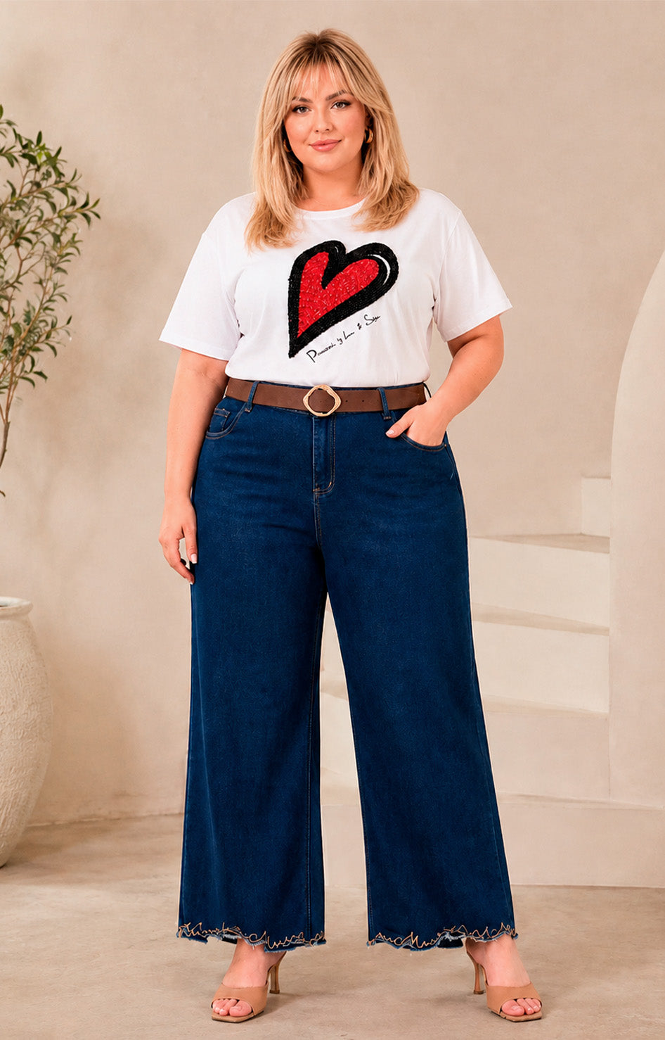 Pantalón con cinturón y detalle bordado - PANTALON MEZCLILLA CURVY Boutiquemirel 