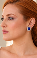 Aretes Boutiquemirel de piedra azul rectangular, diseño elegante para complementar cualquier estilo