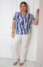 Blusa con escote en V y estampado ondulado