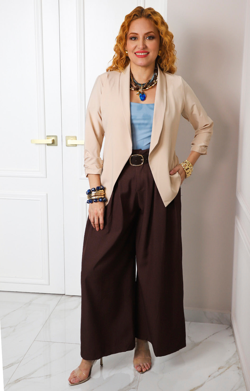 Blazer sastre con manga fruncida
