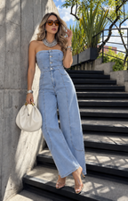 Palazzo de mezclilla strapless