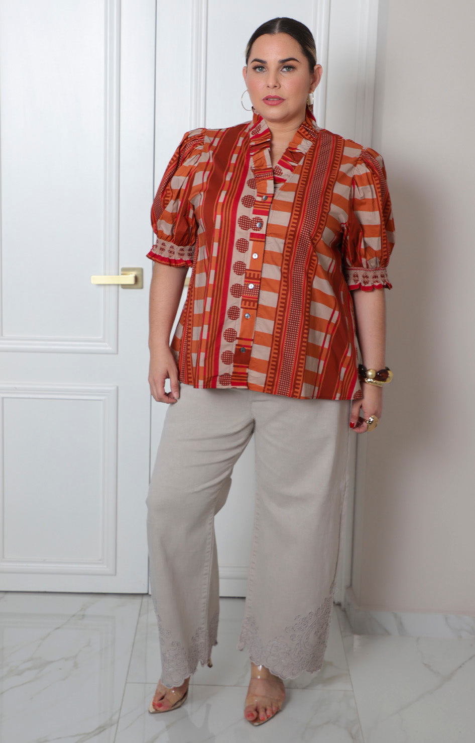 Blusa estampada geométrico con mangas globo