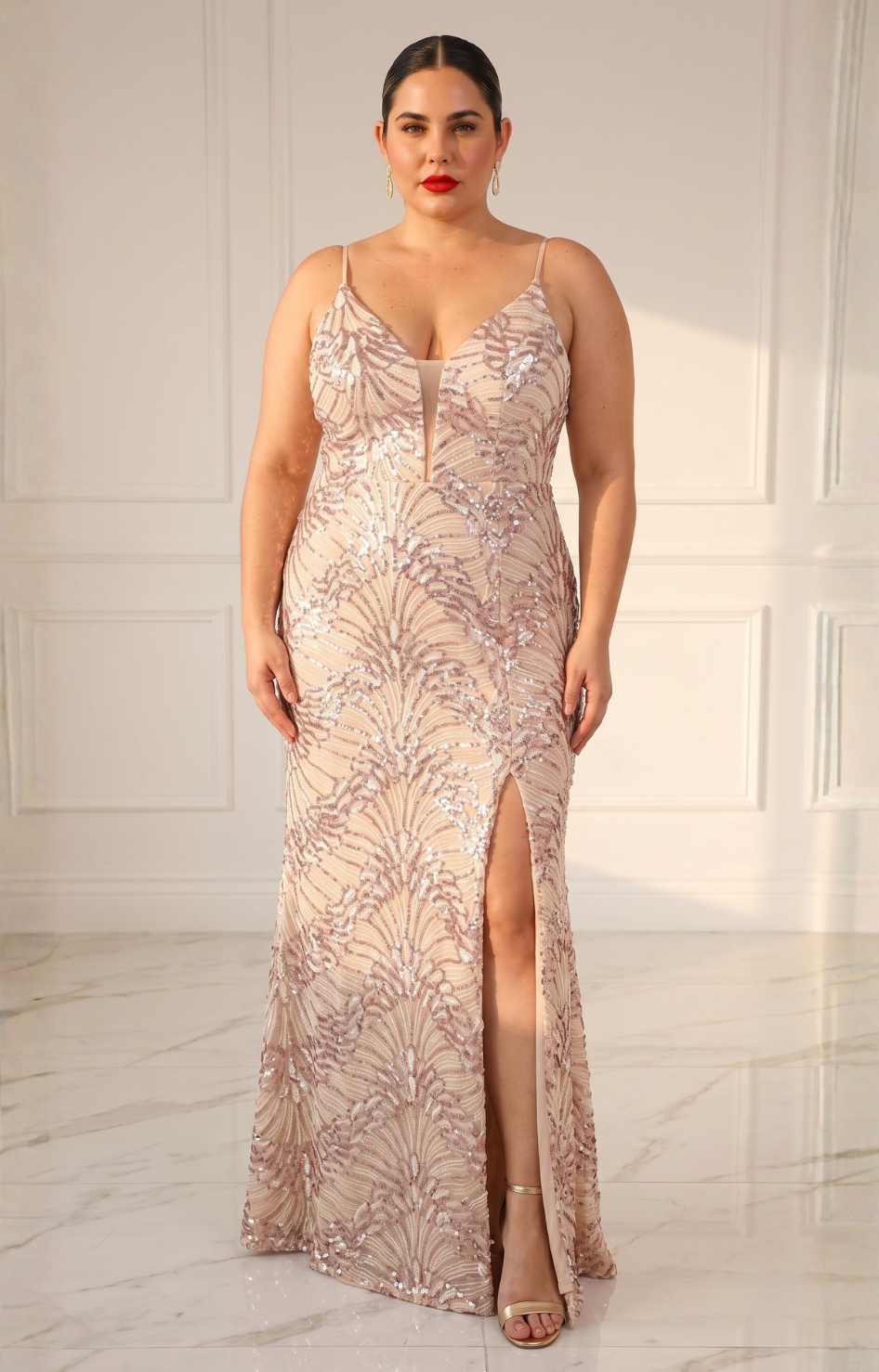 Vestido de lentejuela beige