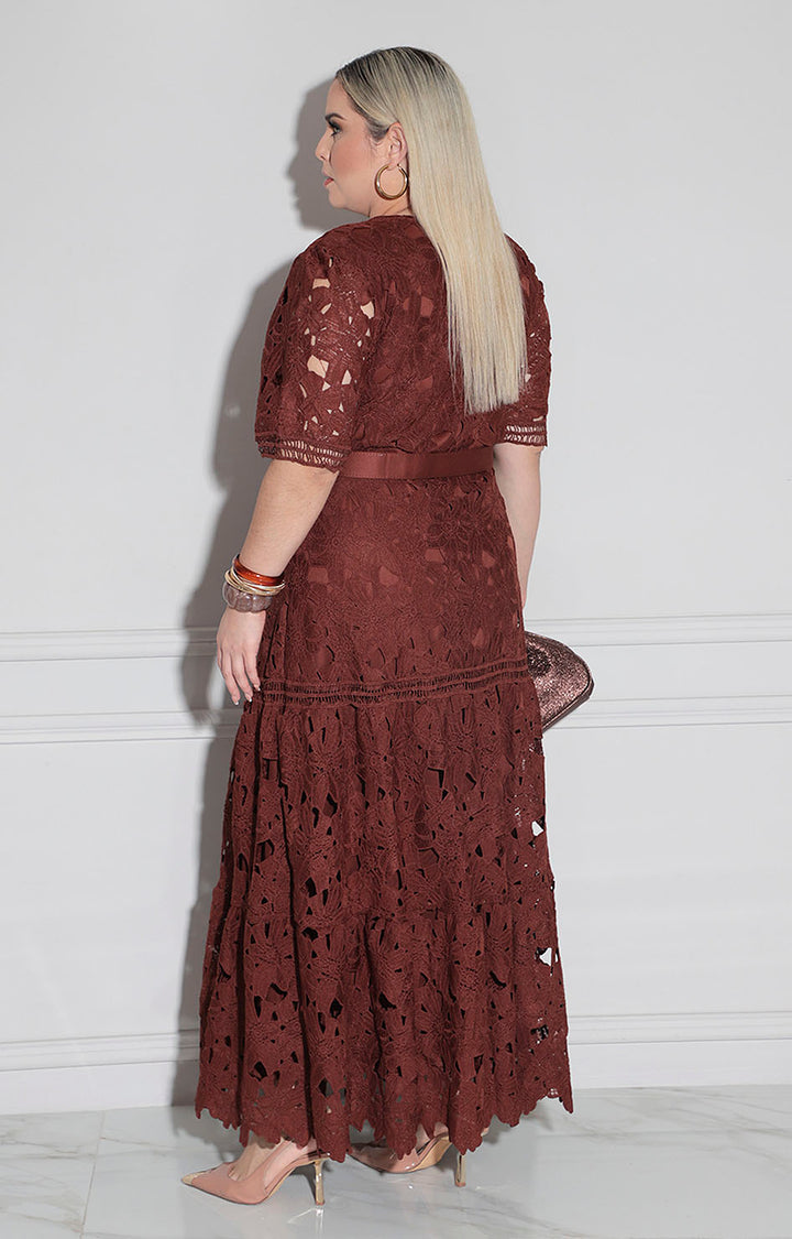 Vestido de encaje café
