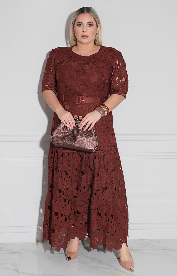 Vestido de encaje café