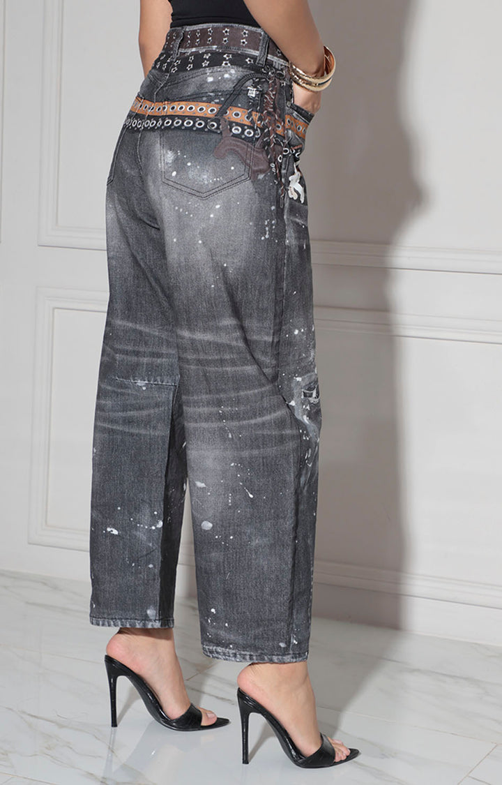 Pantalón negro estampado