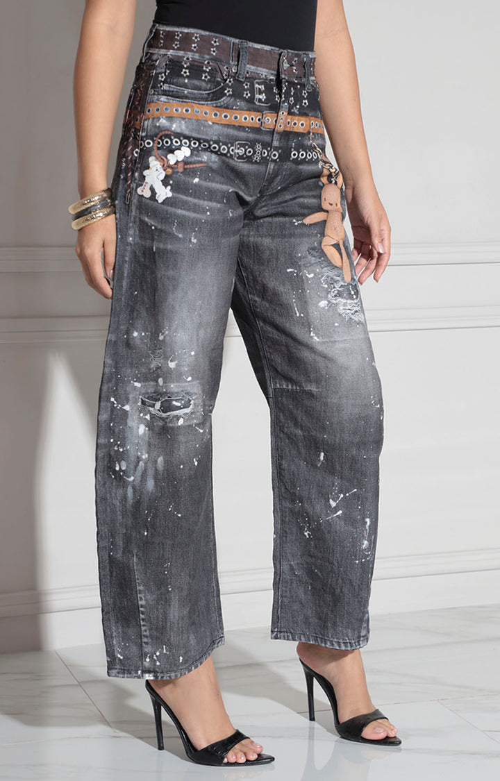 Pantalón negro estampado