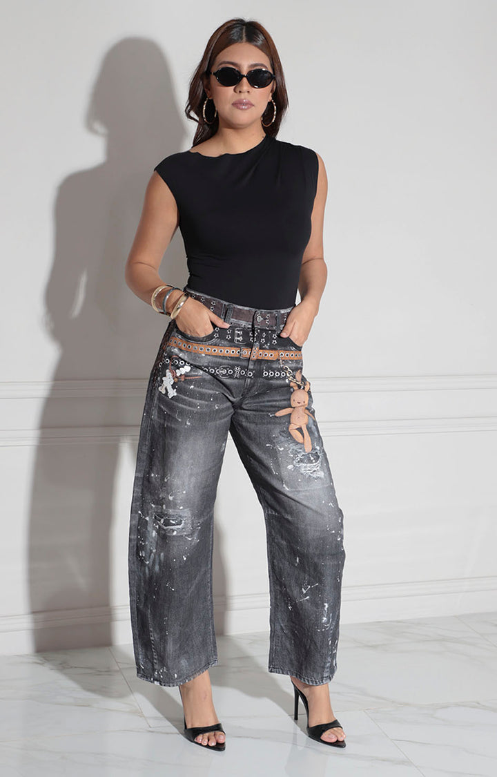 Pantalón negro estampado