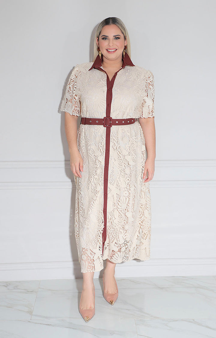 Vestido camisero beige