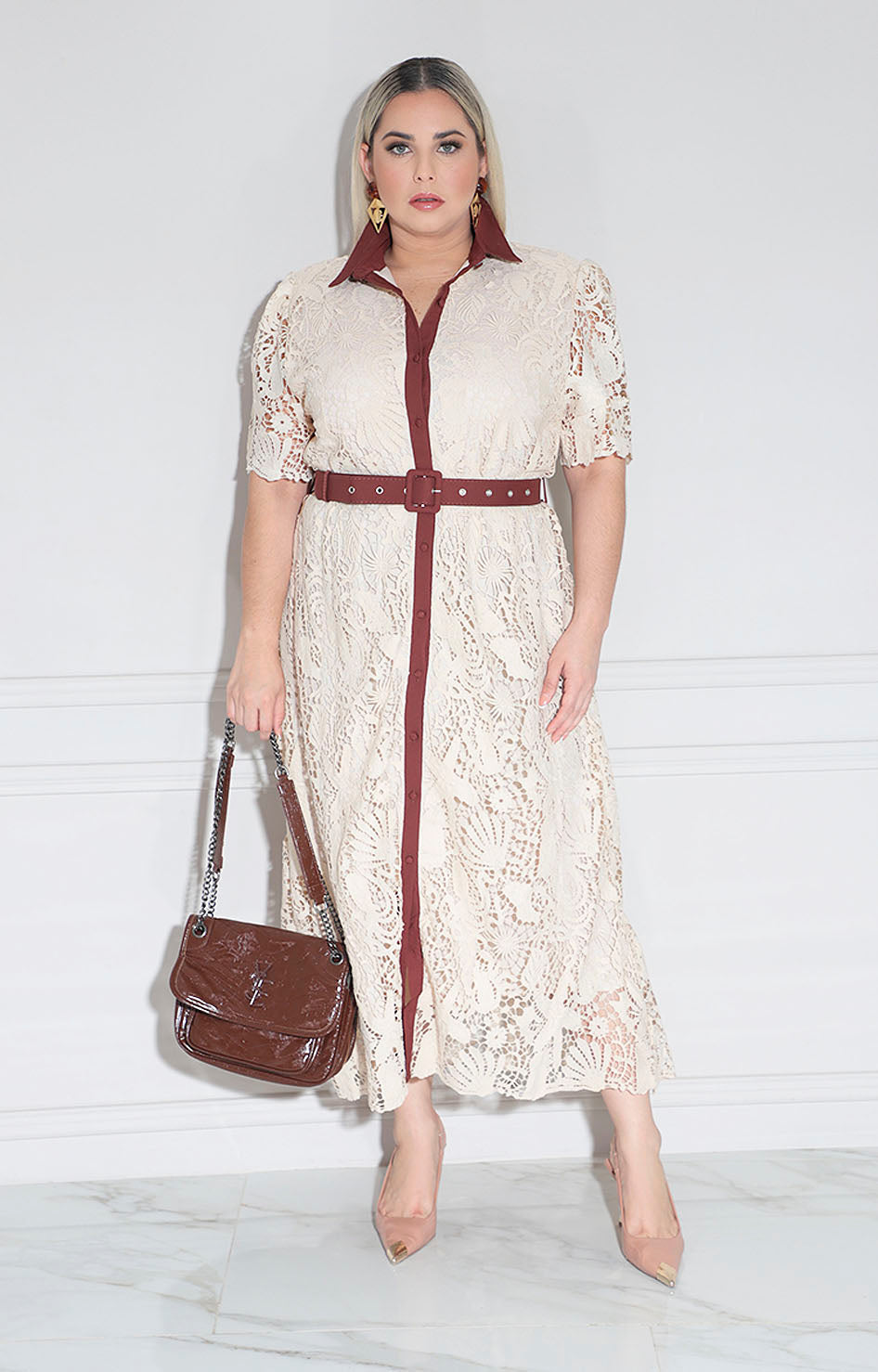 Vestido camisero beige