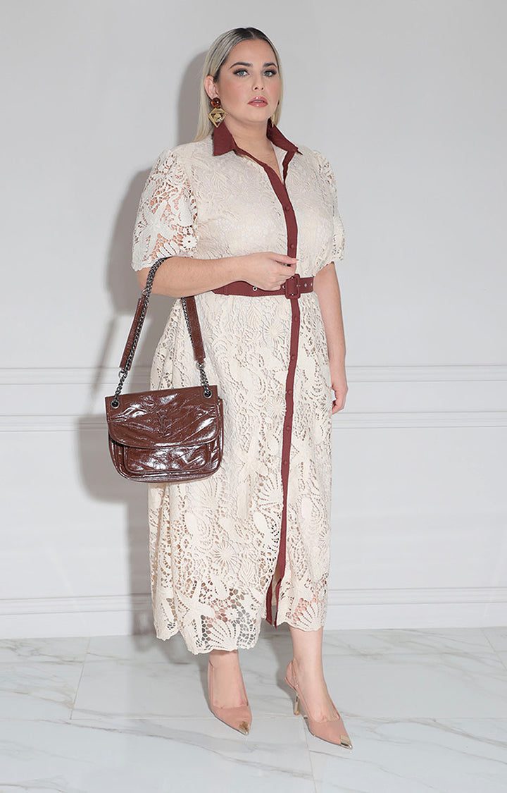 Vestido camisero beige