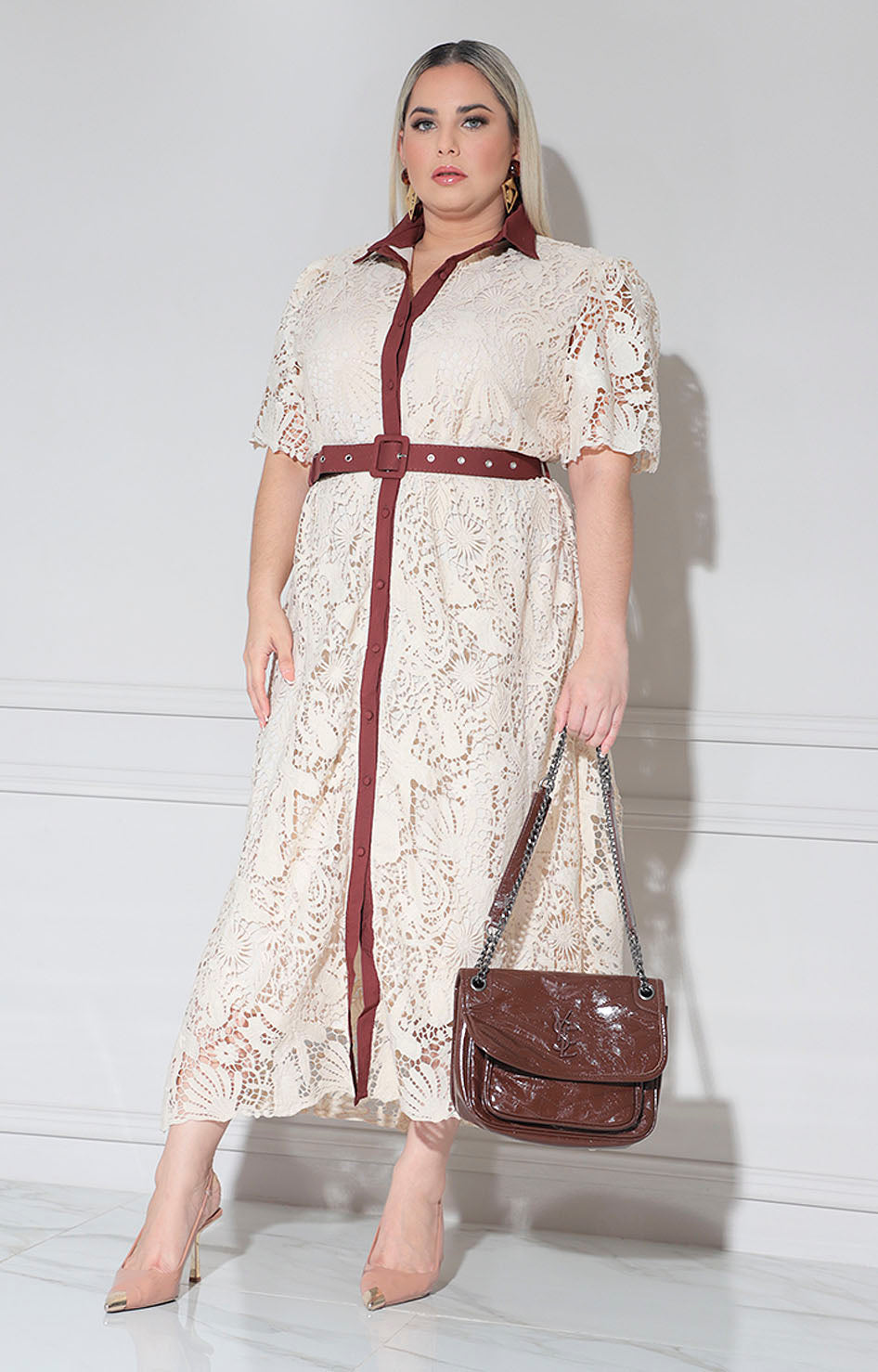 Vestido camisero beige