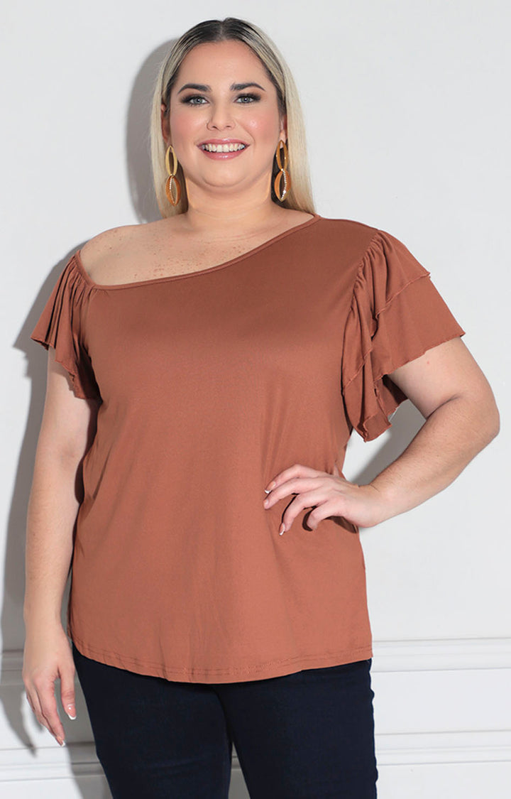Blusas café asimétrica