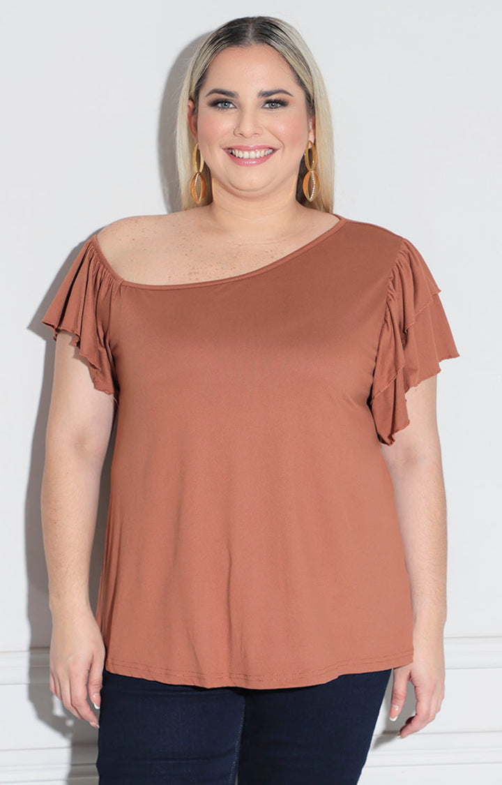Blusas café asimétrica