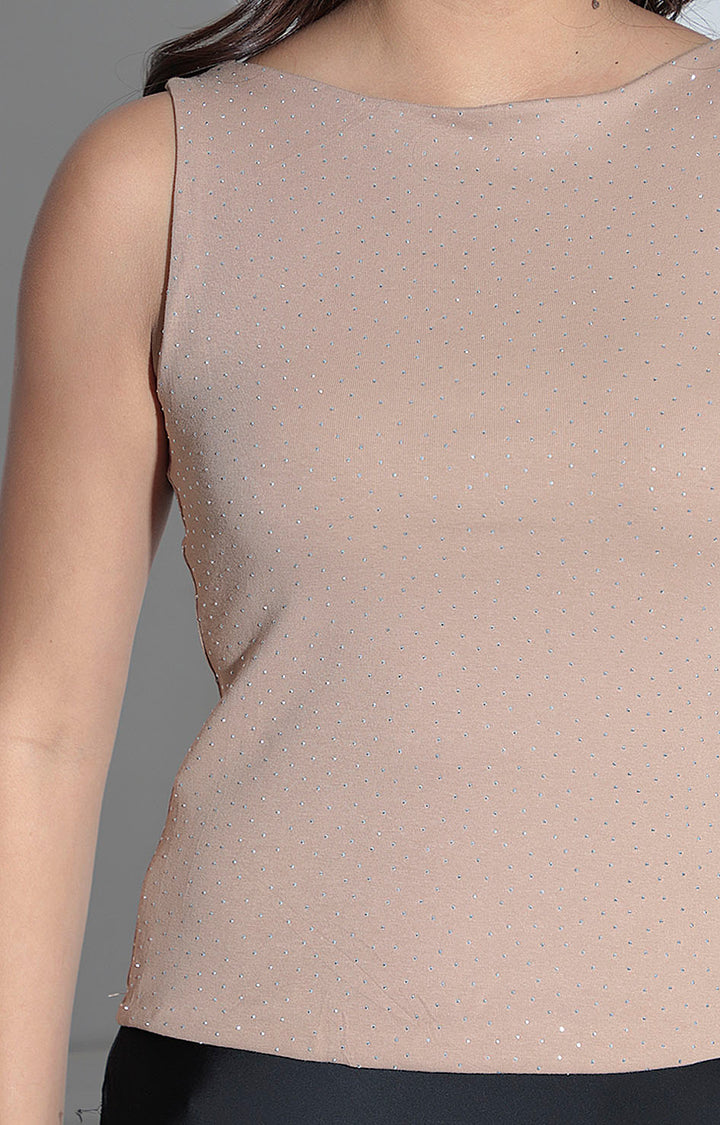 Blusa café con brillos