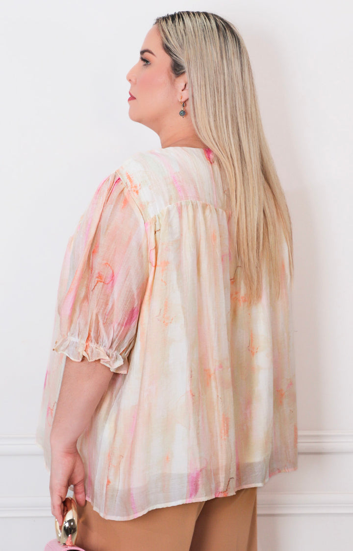 Blusa beige estampada - BLUSAS CURVY Boutiquemirel 