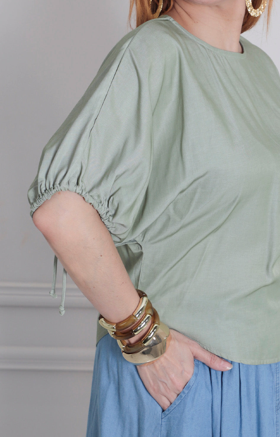 Blusa verde con mangas - BLUSAS REGULAR Boutiquemirel 