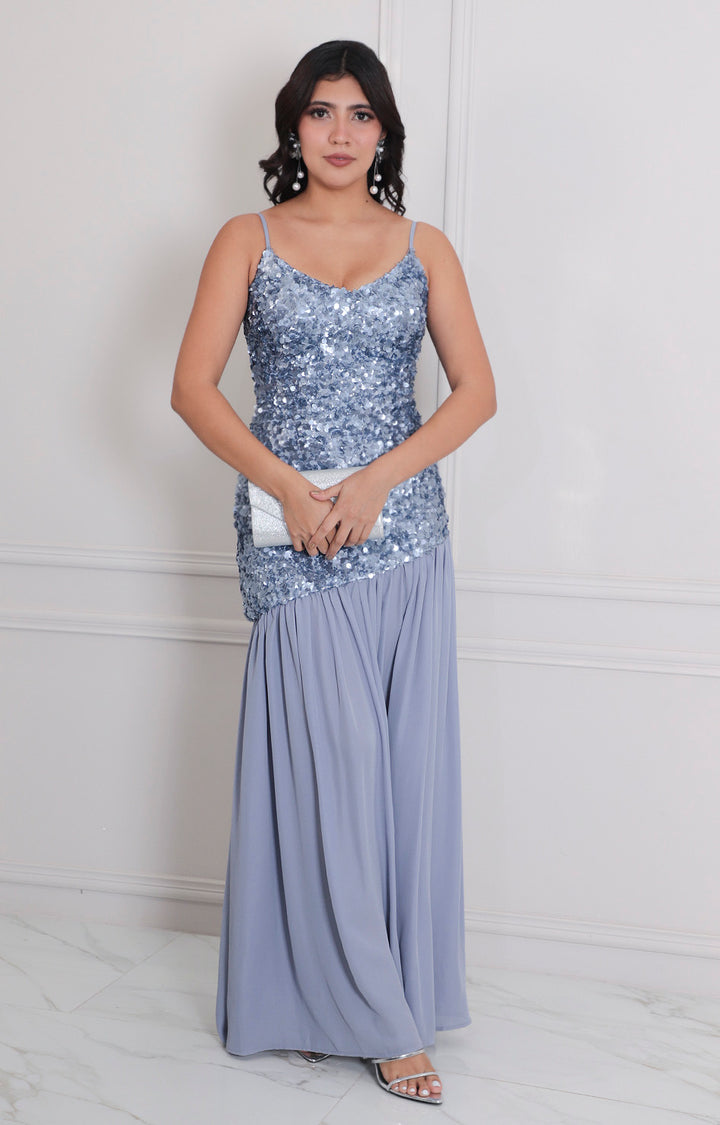 Vestido azul de lentejuela - VESTIDO LARGO REGULAR Boutiquemirel 