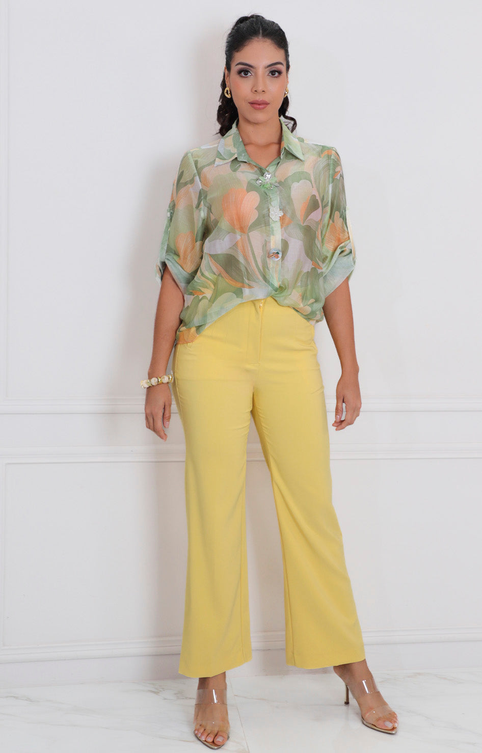 Blusa verde estampada