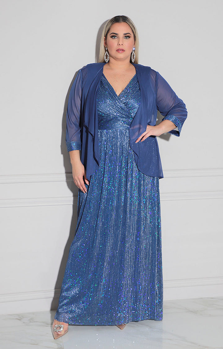 vestido azul con saco