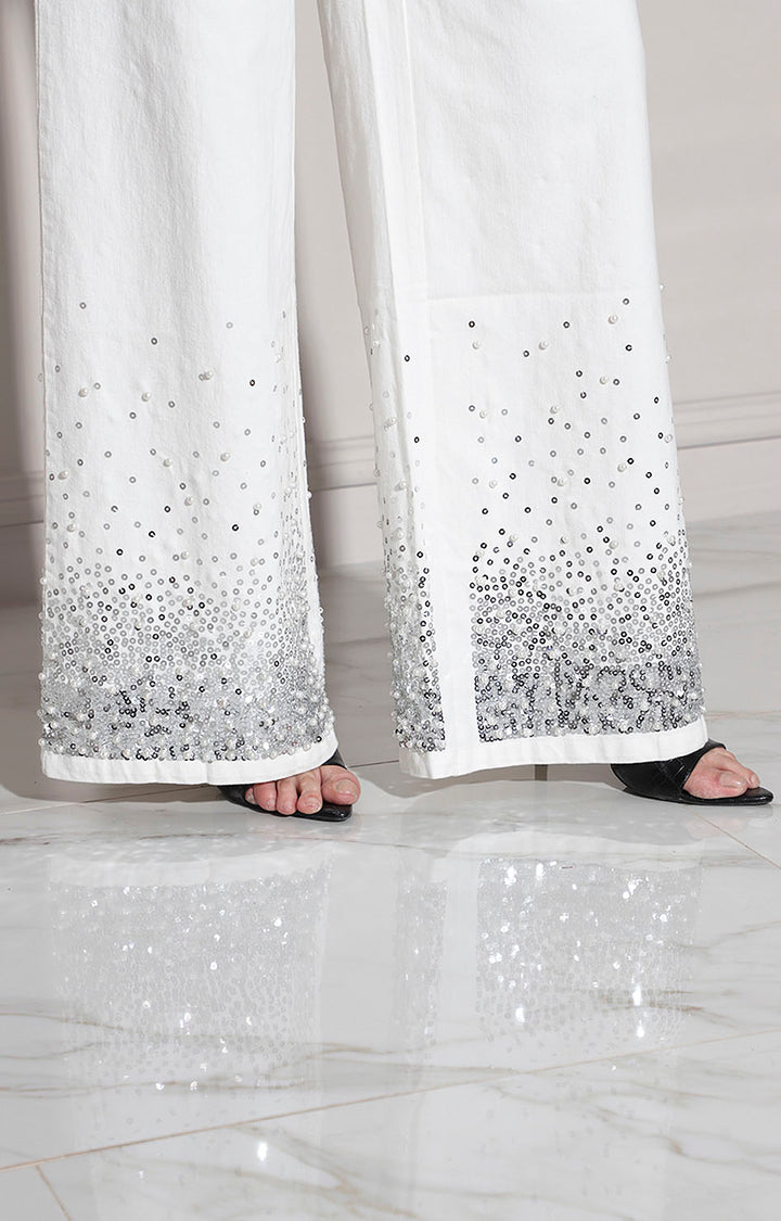 Pantalón blanco con brillos