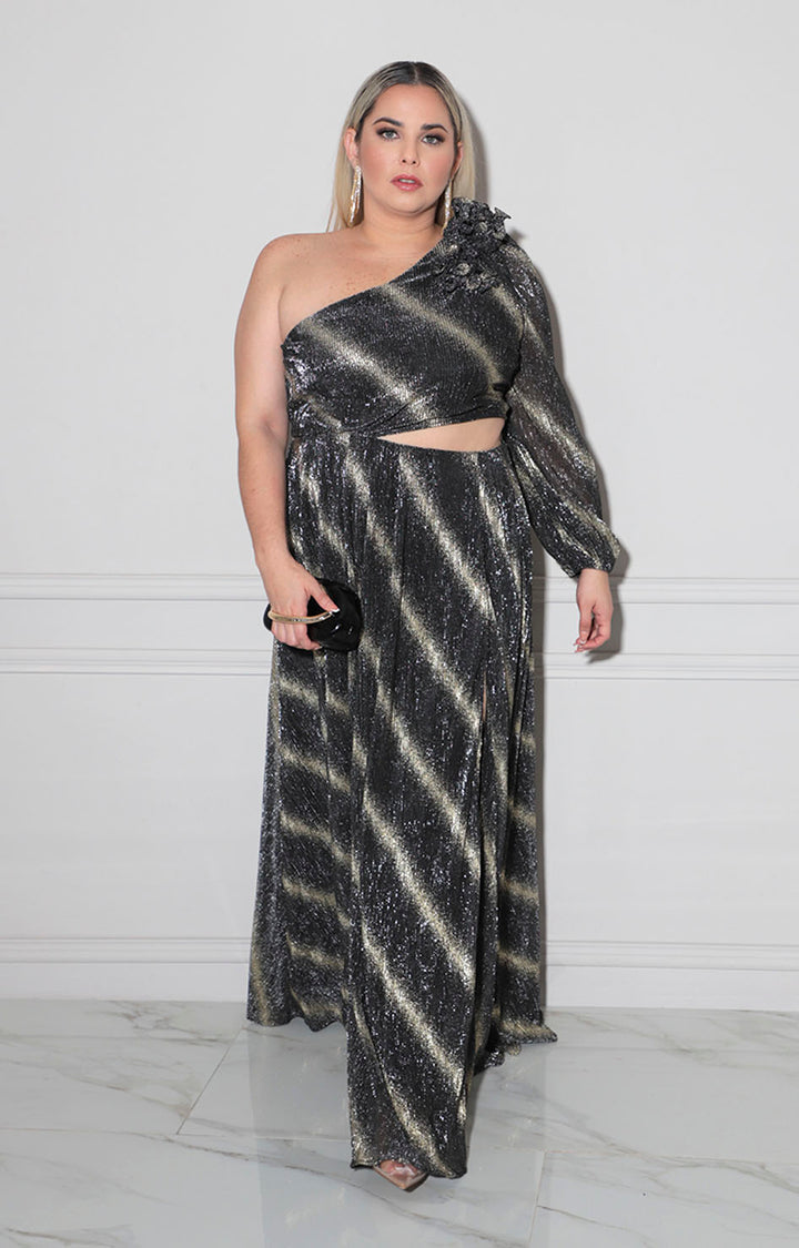 Vestido negro con dorado