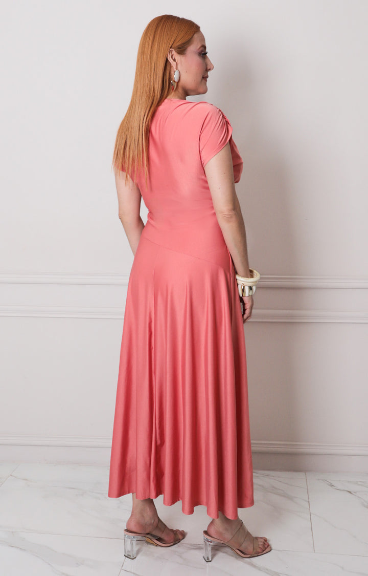 Vestido naranja con drapeado - VESTIDO LARGO REGULAR Boutiquemirel 