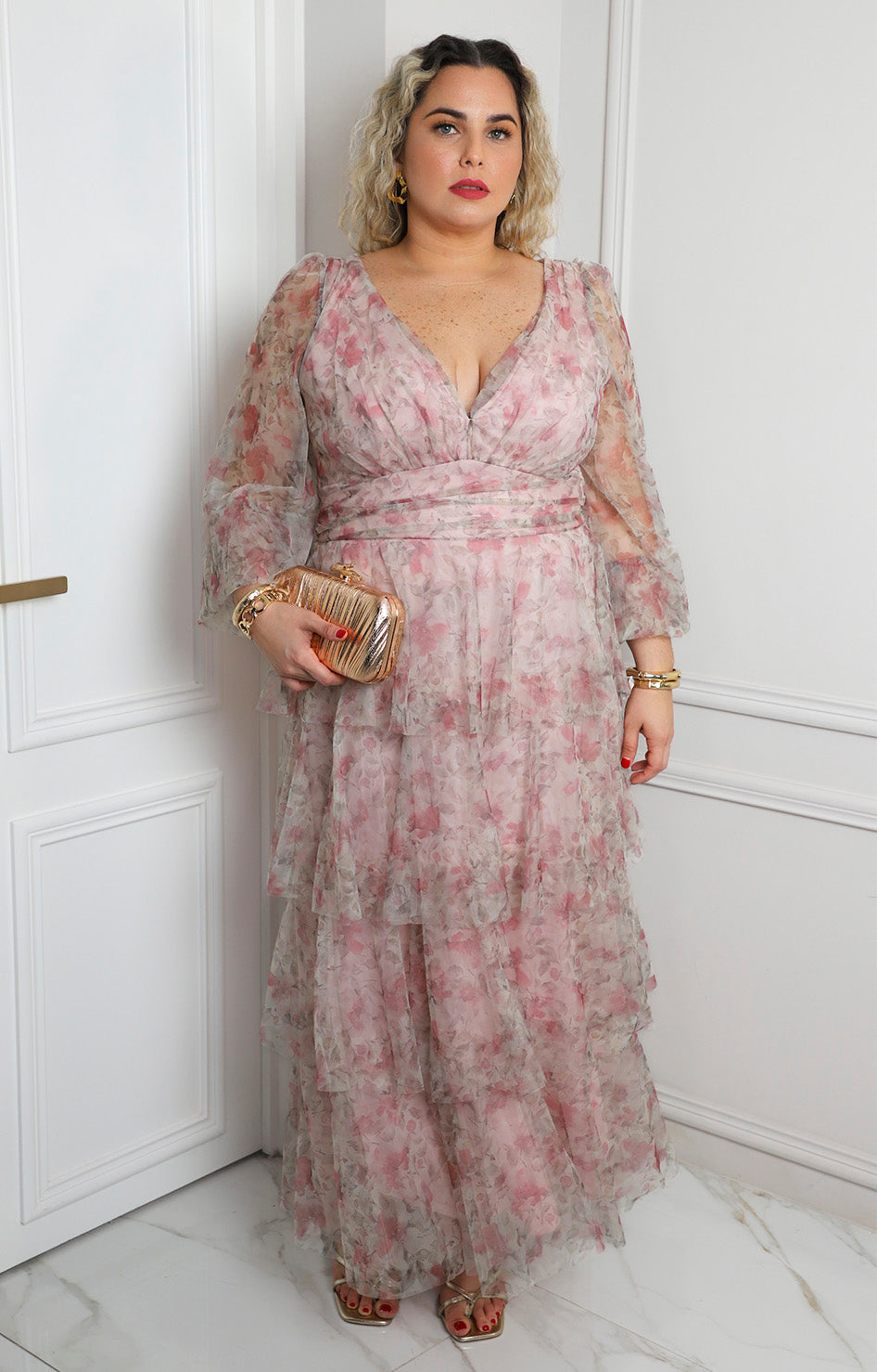 Vestido largo estampado floral con mangas largas