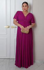 Vestido largo con escote en V y brillos