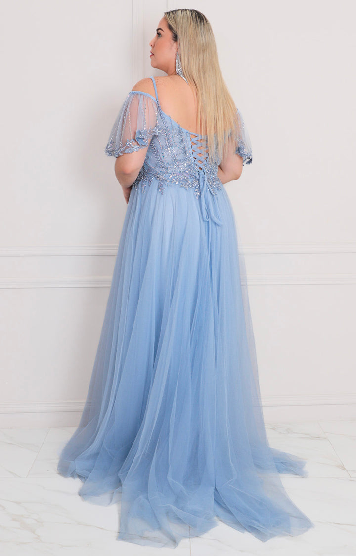 Vestido de gala con tul y pedrería - VESTIDO LARGO CURVY Boutiquemirel 