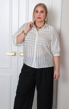 Blusa camisera a rayas Boutiquemirel, diseño curvy con cuello camisero y manga larga