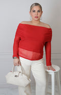 Blusa drapeada con mangas largas para curvas de la marca Boutiquemirel, estilo elegante y cómodo.