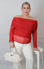 Blusa drapeada con mangas largas para curvas de la marca Boutiquemirel, estilo elegante y cómodo.