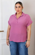 Blusa lila con cuello camisero