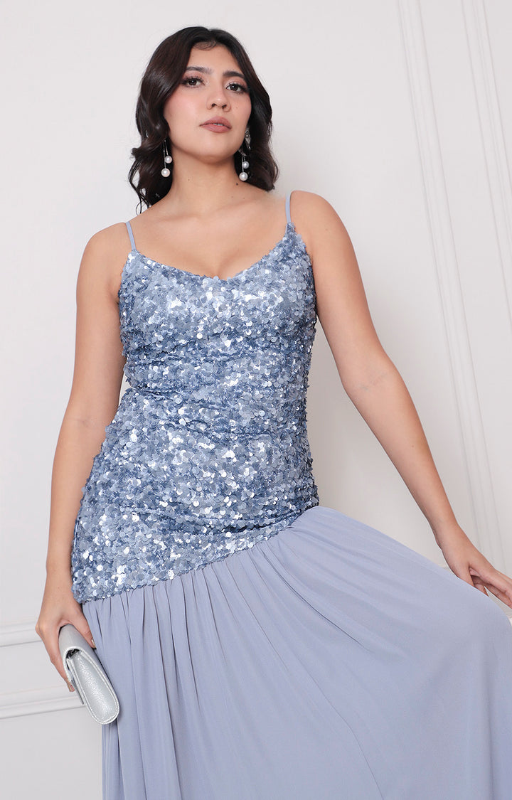 Vestido azul de lentejuela - VESTIDO LARGO REGULAR Boutiquemirel 