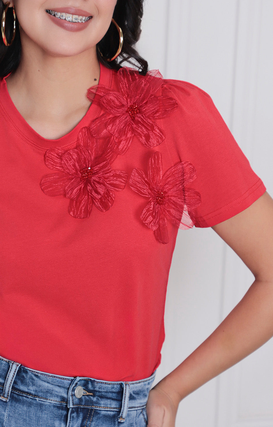Blusa roja con flores 3D - BLUSAS REGULAR Boutiquemirel 