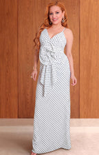 Vestido blanco polka-dots con flor - VESTIDO LARGO REGULAR Boutiquemirel 