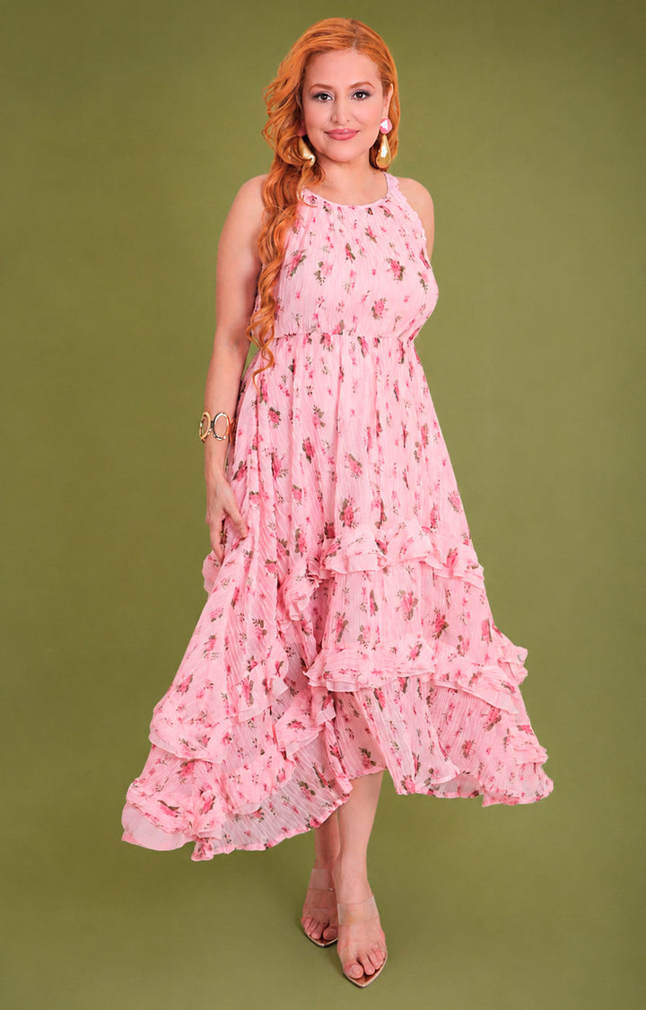 Vestido rosa estampado - VESTIDO LARGO REGULAR Boutiquemirel 