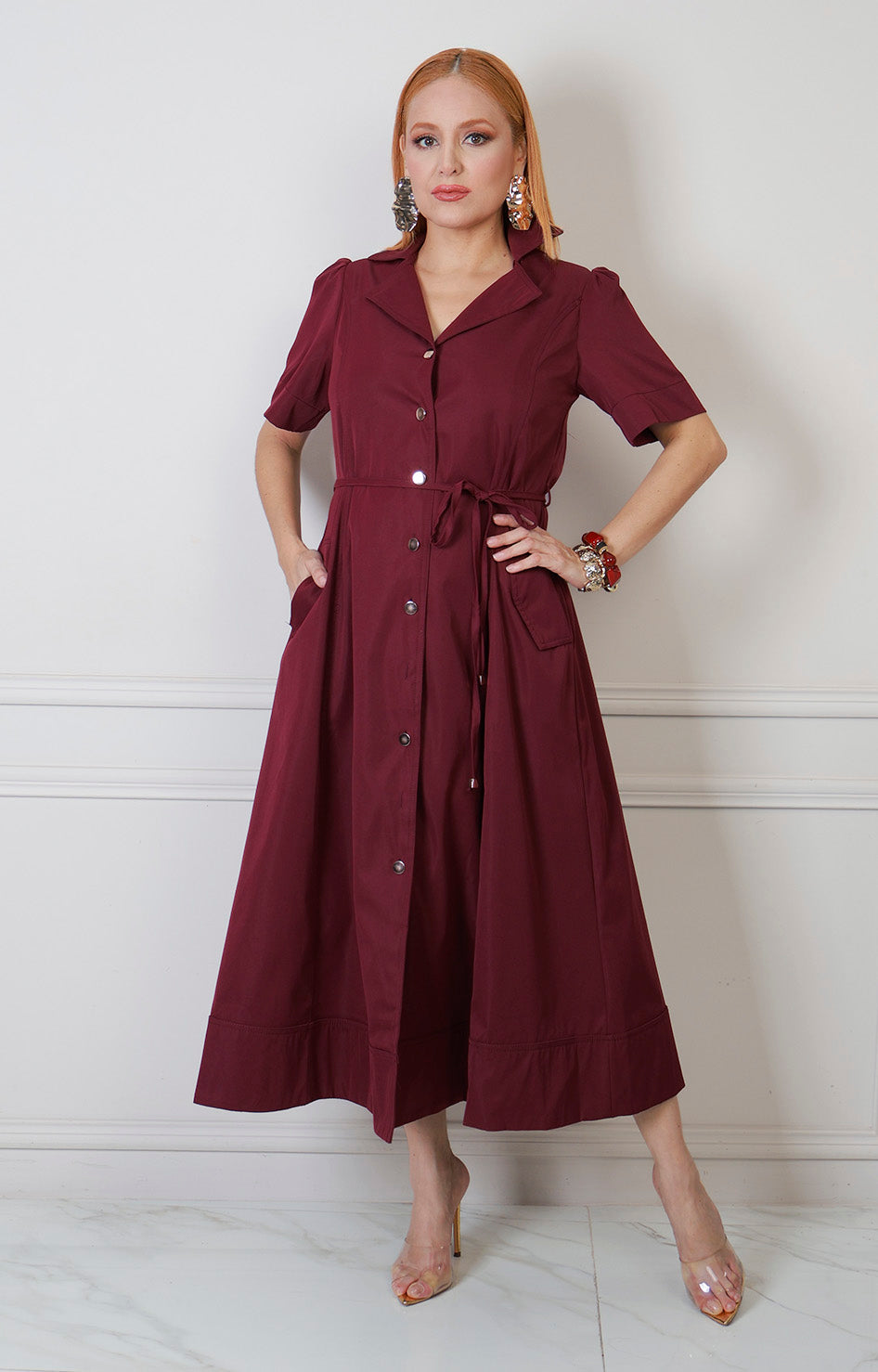 Vestido vino estilo camisa
