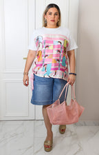 Blusa con estampado geométrico y amarres