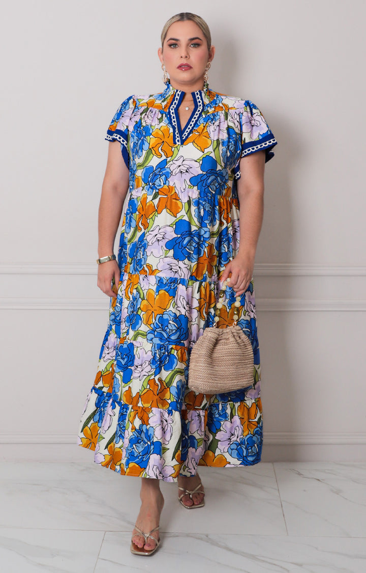 Vestido azul estampado - VESTIDO LARGO CURVY Boutiquemirel 
