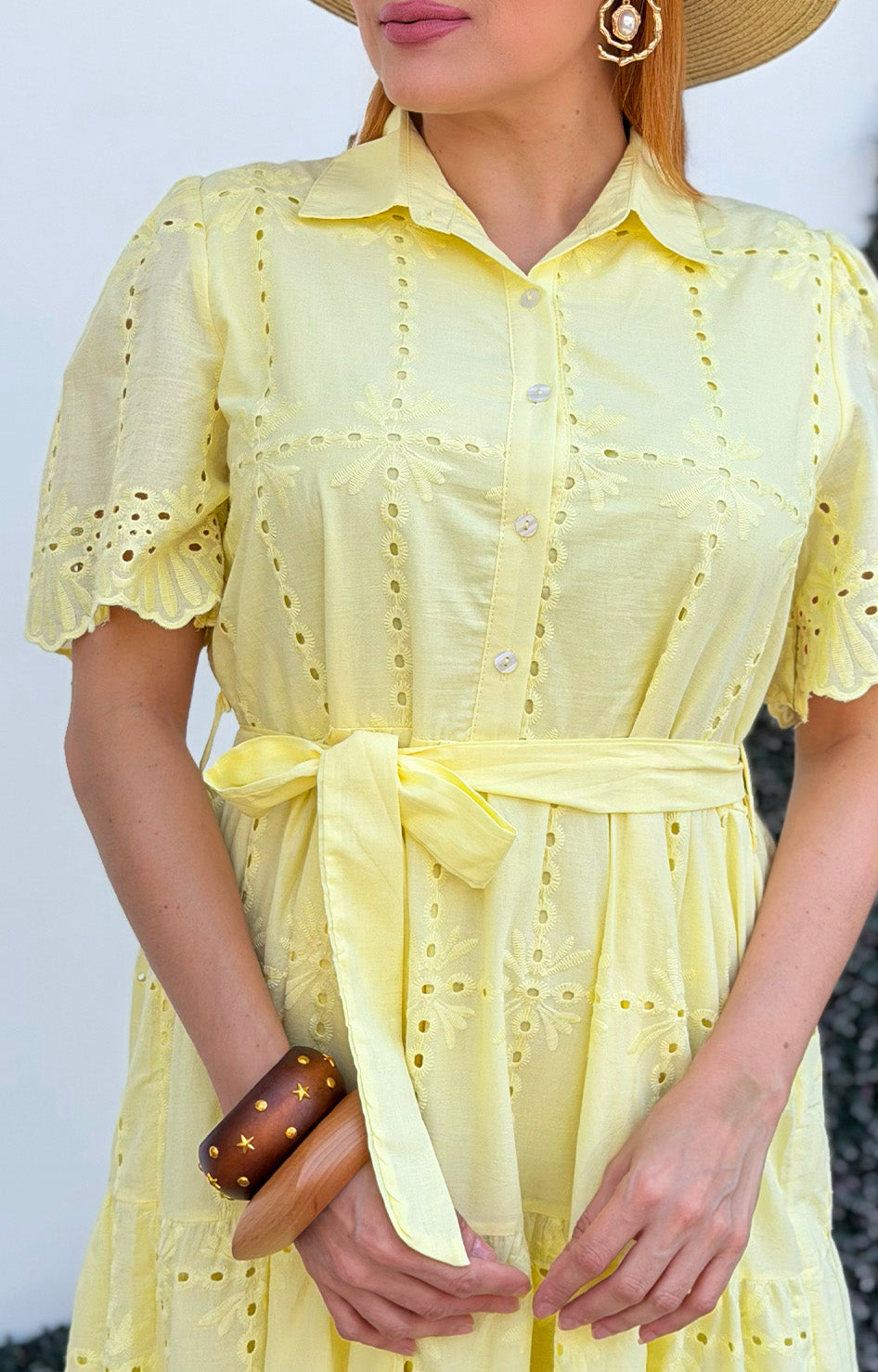 Vestido amarillo de tira bordada y lazo - VESTIDO LARGO REGULAR Boutiquemirel 