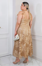Vestido beige floral bordado