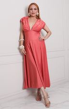 Vestido naranja con drapeado - VESTIDO LARGO REGULAR Boutiquemirel 
